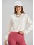 Kadın Bisiklet Yaka Iki Iplik Basic Ekru Crop Sweatshirt 1