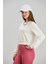 Kadın Bisiklet Yaka Iki Iplik Basic Ekru Crop Sweatshirt 2