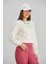 Kadın Bisiklet Yaka Iki Iplik Basic Ekru Crop Sweatshirt 3
