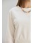 Kadın Bisiklet Yaka Iki Iplik Basic Ekru Crop Sweatshirt 4
