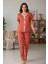 Marsilyan- Kadın Turuncu Kalp Desenli Fiyonklu Kısa Kollu Uzun Pijama Takımı 3