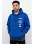 Erkek Lacivert Baskılı Pamuklu 3 Ip Şardonlu Basic Kapüşonlu Sweatshirt 1