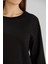 Kadın Bisiklet Yaka Iki Iplik Basic Siyah Crop Sweatshirt 4