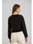 Kadın Bisiklet Yaka Iki Iplik Basic Siyah Crop Sweatshirt 5