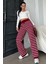 Bordo Çizgili Kadın Triko Pantolon MG2342 1