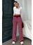 Bordo Çizgili Kadın Triko Pantolon MG2342 3
