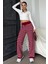 Bordo Çizgili Kadın Triko Pantolon MG2342 4