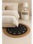 Jutella Jüt Bej-Siyah Ortası Kurabiyeli Yuvarlak Modern Salon Banyo Kilim Halı Paspas Yolluk 2