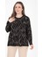 Kadın Orta Yaş Ve Üzeri Baskı Desenli Simli Likralı Yırtmaçlı Siyah Anne Penye Bluz 2