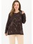 Kadın Orta Yaş Ve Üzeri Baskı Desenli Simli Likralı Yırtmaçlı Siyah Anne Penye Bluz 2