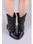 Junın Kat Görünümlü Fermuar Aksesuarlı Yarım Çizme Siyah 4