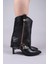 Junın Kat Görünümlü Fermuar Aksesuarlı Yarım Çizme Siyah 5