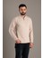 Erkek Bej Dokulu Dik Yaka Fermuarlı Triko 1