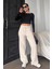 Bej Çizgili Kadın Triko Pantolon MG2342 3