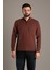 Erkek Kahve Dokulu Dik Yaka Fermuarlı Triko 4