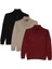 Erkek 3'lü Paket Siyah-Bordo-Açık Kahve Slim Fit Dar Kesim Fermuarlı Dik Yaka Triko Kazak 1