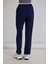 Simli Örme Regular Kalıp Boru Paça Triko Pantolon Indigo 7
