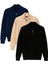 Erkek 3'lü Paket Koyu Saks Mavi-Bej-Siyah Slim Fit Dar Kesim Fermuarlı Dik Yaka Triko Kazak 1