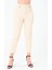 Kadın Yüksek Bel Düğme Detay Bilek Boy Pileli Gabardin Açık Bej Pantolon 1