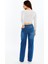 Kadın Yüksek Bel Düz Paça Denim Jean – Orta Mavi Rahat Kalıp Günlük Pantolon 6
