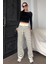 Ekru Çizgili Kadın Triko Pantolon MG2342 6
