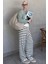 Ekru Çizgili Kadın Triko Pantolon MG2342 9