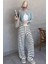 Ekru Çizgili Kadın Triko Pantolon MG2342 10