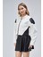 Kadın Oversize Fermuarlı Yaka Çıt Çıtlı Omuz ve Etek Beyaz Desenli Kolej Yarışçı Ceket Motorcu Mont 2