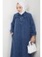 Gömlek Yaka Cepli Kot Elbise 1640 - Mavi 5