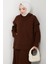 Kapüşonlu Tunik Elbise Triko Takım 1645 - Kahve 2
