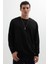 Erkek Relax Fit Rahat Kesim %100 Pamuk 2 Iplik Bisiklet Yaka Siyah Sweatshirt 5