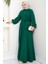 Çapraz Bağlamalı Gömlek Yaka Elbise 1636 - Zümrüt Yeşili 4