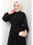 Çapraz Bağlamalı Gömlek Yaka Elbise 1636 - Siyah 2