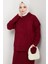 Kapüşonlu Tunik Elbise Triko Takım 1645 - Bordo 2