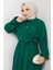 Çapraz Bağlamalı Gömlek Yaka Elbise 1636 - Zümrüt Yeşili 2