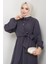 Çapraz Bağlamalı Gömlek Yaka Elbise 1636 - Antrasit 2