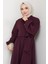 Çapraz Bağlamalı Gömlek Yaka Elbise 1636 - Bordo 2