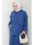 Kapüşonlu Tunik Elbise Triko Takım 1645 - Mavi 5