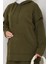 Kapüşonlu Tunik Elbise Triko Takım 1645 - Haki 4