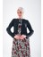 2271_KADIN Desenli Pamuk Dokuma Kolsuz Jile Elbise ve Bağcıklı Uzun Kol Siyah Ceketli Tesettür Takım 3