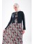 2271_KADIN Desenli Pamuk Dokuma Kolsuz Jile Elbise ve Bağcıklı Uzun Kol Siyah Ceketli Tesettür Takım 4
