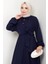 Çapraz Bağlamalı Gömlek Yaka Elbise 1636 - Lacivert 2