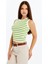 Kadın Çizgili Triko Kare Yaka Crop Atlet – Yeşil Beyaz Askılı Bluz 1
