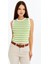 Kadın Çizgili Triko Kare Yaka Crop Atlet – Yeşil Beyaz Askılı Bluz 2