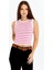 Kadın Çizgili Triko Kare Yaka Crop Atlet – Pembe Beyaz Askılı Bluz 2