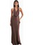 Satin Plunging Cowl Neck Maxi Dress Kadın Elbise 1