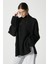 Kadın Wonder Yumuşacık Dik Yaka Siyah Yırtmaçlı Oversize Triko Kazak 3