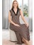 Lady Lingerie Viskon Kumaş Çizgili Desenli Sıfır Kol V Yaka Uzun Elbise 2