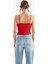 Kadın Dantel Detaylı V Yaka Kırpılmış Tank Top Red 11