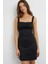 Kadın Kırışıklıklı Kare Yaka Mini Elbise Siyah 17